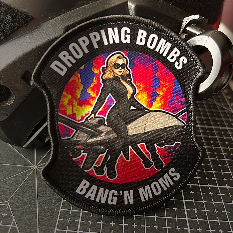 Picture 3: Dropping Bombs Bang'n Moms Tactical Patch Beautiful Woman Morale Badge Printing Patches Hook and Loop Military Backpack Sticker