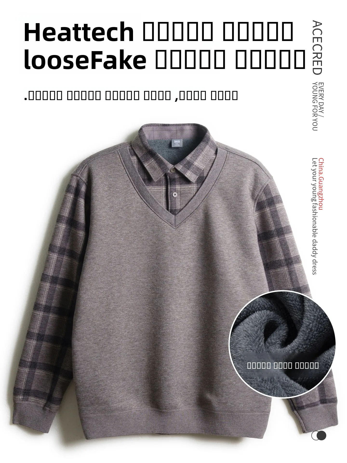 

Thiened Fce Long Sve T-irt irt Collar Warm Top for Middle-Aged And ly Men Winter Casual Wear Polyester Cotto...