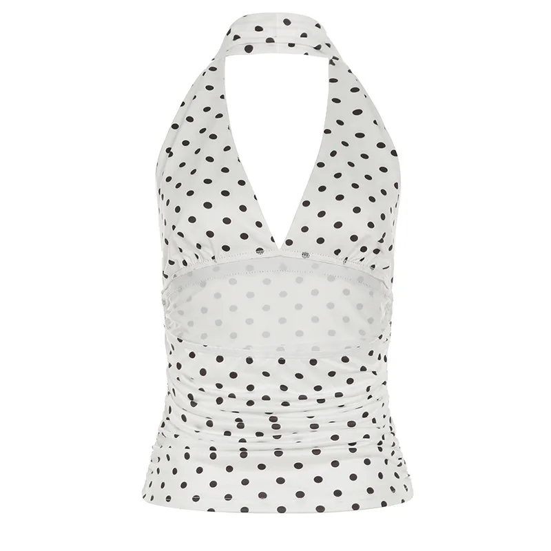 Cross-Border Lace Trim Slim Fit Bal Ne Hanging Vest Pure Desire Spotted Color Blo Knitted Tube Top for Women