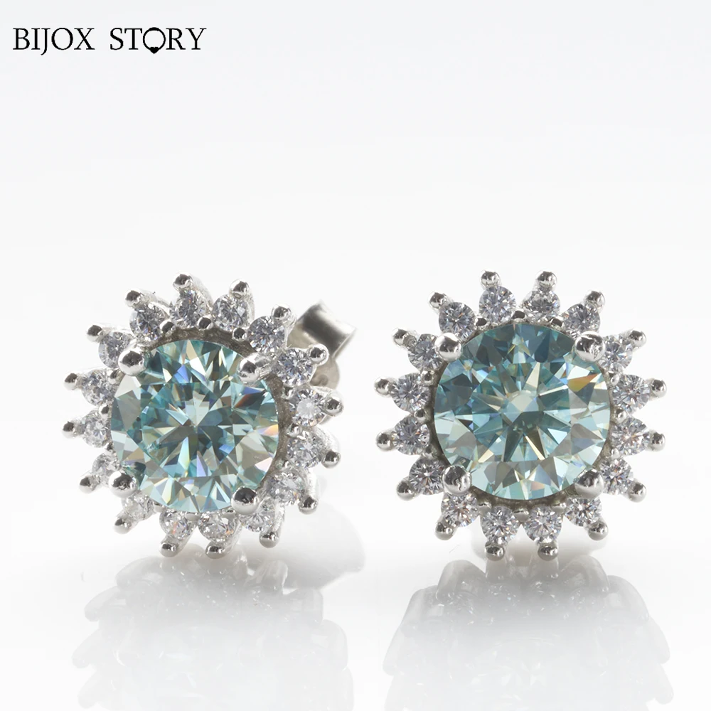 

Real 1CaratX2 Blue Green Moissanite Stud Earrings for Women 100% 925 Sterling Silver Sparkling Wedding Dating Party Gift