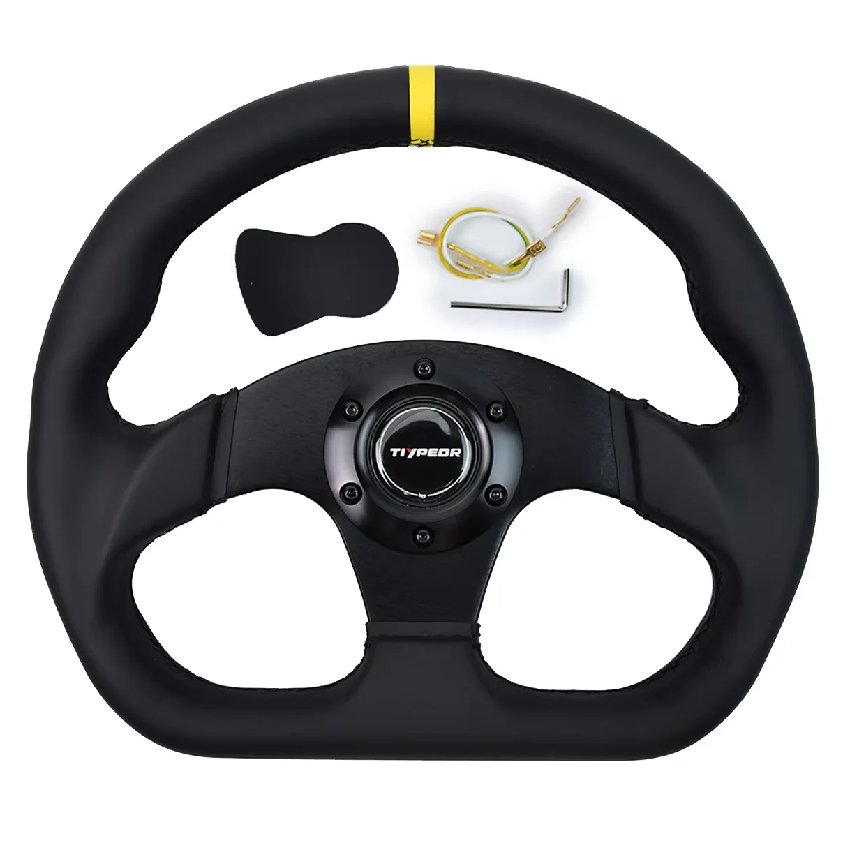 TIYPEOR 330mm13Inch Racing Drift Flat Steering Wheel Black Stitching Steering Wheel Fit Car and Simulation Racing Game