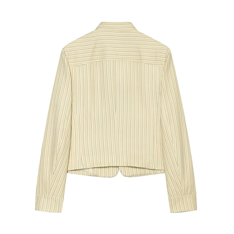 YENKYE New Fashion Women Striped Elegant Slim Crop Jacket  Front Button Decoration Long Sleeve Office Autumn Outerwear