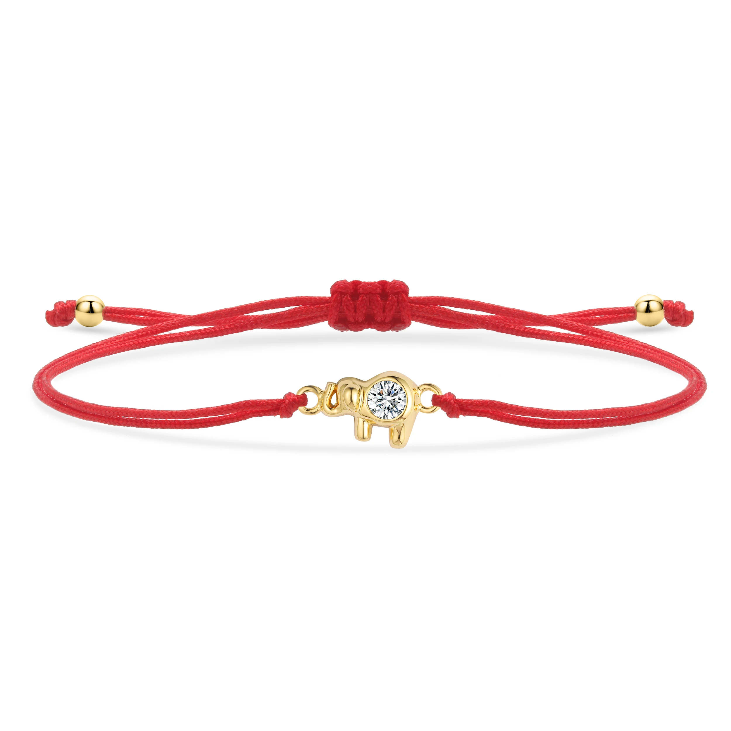 Single Cubic Zirconia Crystal Mini Cute Animal Elephant Charm Bracelet Women Girl CZ Zircon Stone Red String Handmade Jewelry