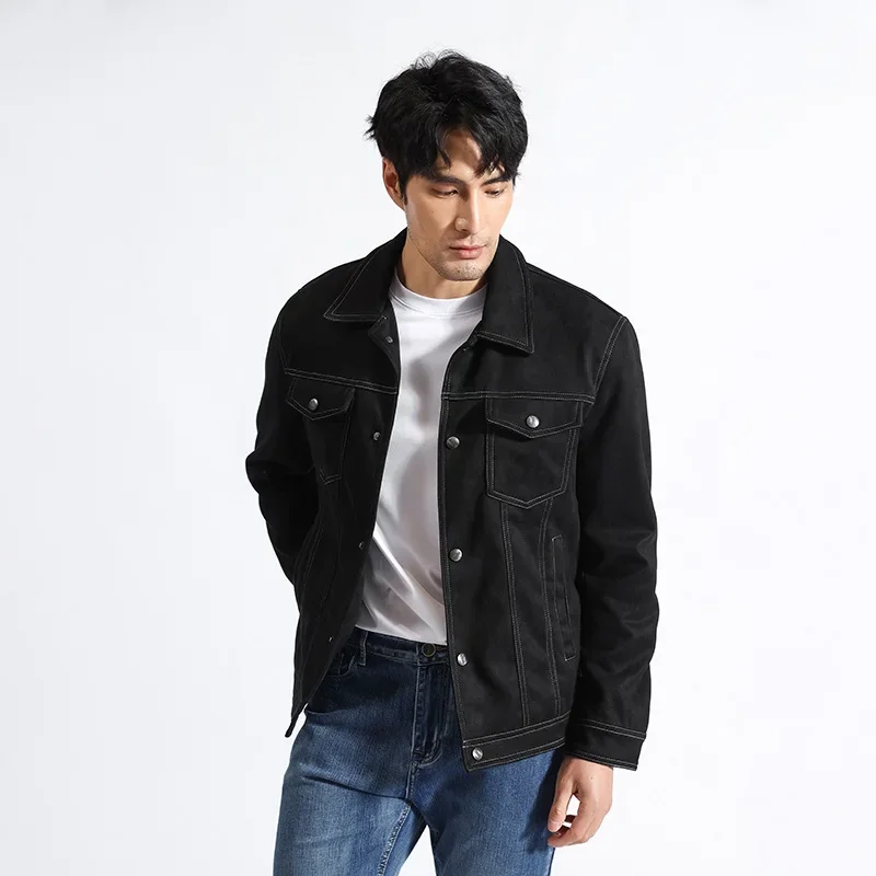 

Autumn Men Jacket Vintage Single-breasted Turn Down Collar Male Cargo Coat Simple Solid Long Sleeve Pocket Male Outerwear
