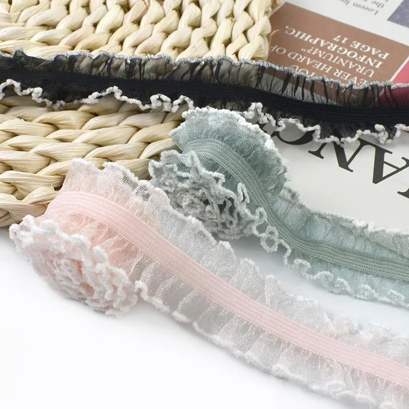 

5/10Yard 25mm Skirt Ruffle Elastics Bands Dress Waistband Stretch Lace Trim Ribbon Strap Hair Decor Rubber Tapes DIY Accessories