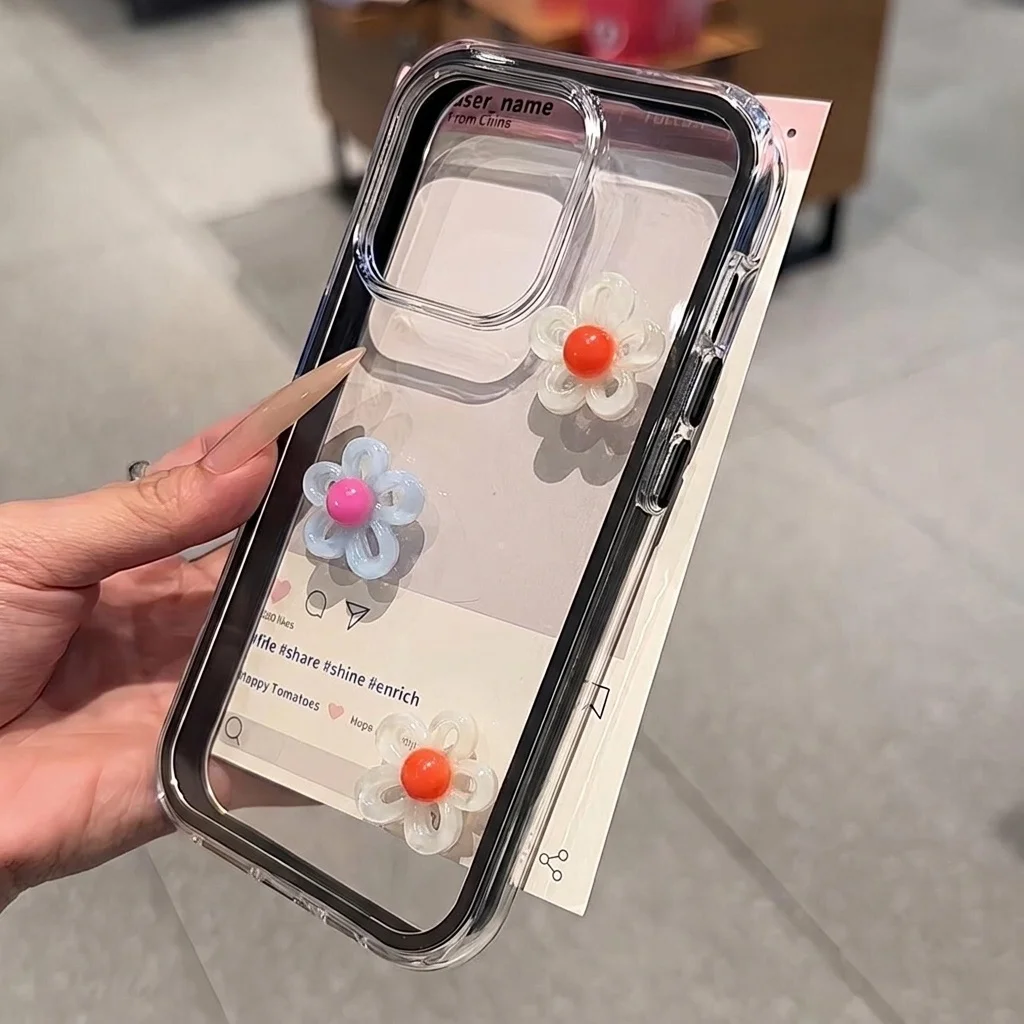 Makronen-Design mit 3D-DIY-Blumen-Handyhülle für iPhone 16 14 15 Plus 12 13 14 15 17 16 Pro Max 17 Air Pro Transparente Weiche INS-Hülle – Detail 1