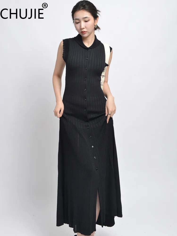 

CHUJIE Women's Dress Fashion French Elegant Gentle Slimming Sleeveless Hip Wrapping Skirt Knitted Dress 2025 Spring/Summer New