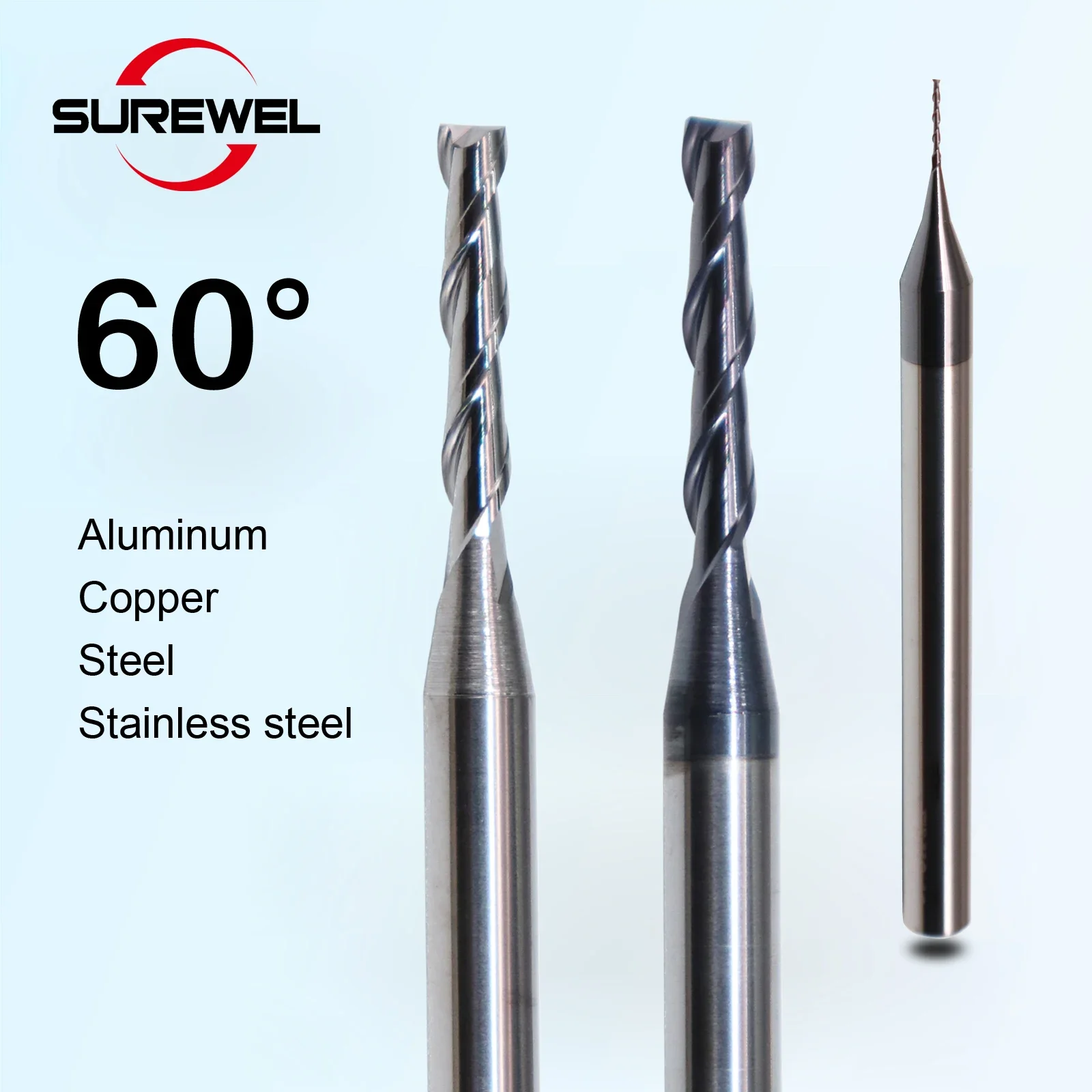 

SUREWEL Mini Milling Cutter 2Flute HRC60 Carbide Tungsten Steel Micro Diameter Long Neck End mill For Aluminum,Stainless Steel