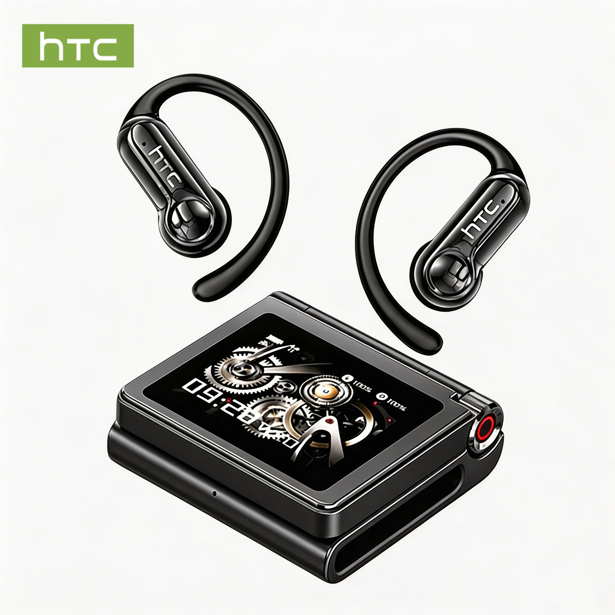 HTC NE80 Full HD LCD Display Wireless Bluetooth Earphones Open-ear Earbuds Noise Cancellation 50Hrs Playback for Sport Music Wor