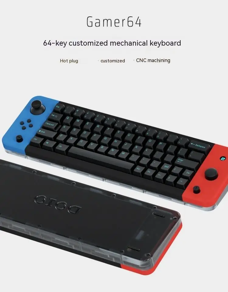 DOIO Gamer64 Mechanical Keyboard 64 Keys Designer OLED Screen Rocker Operation Hot Swap Wired Keyboard Rgb QMK VIA Mac Pc Office