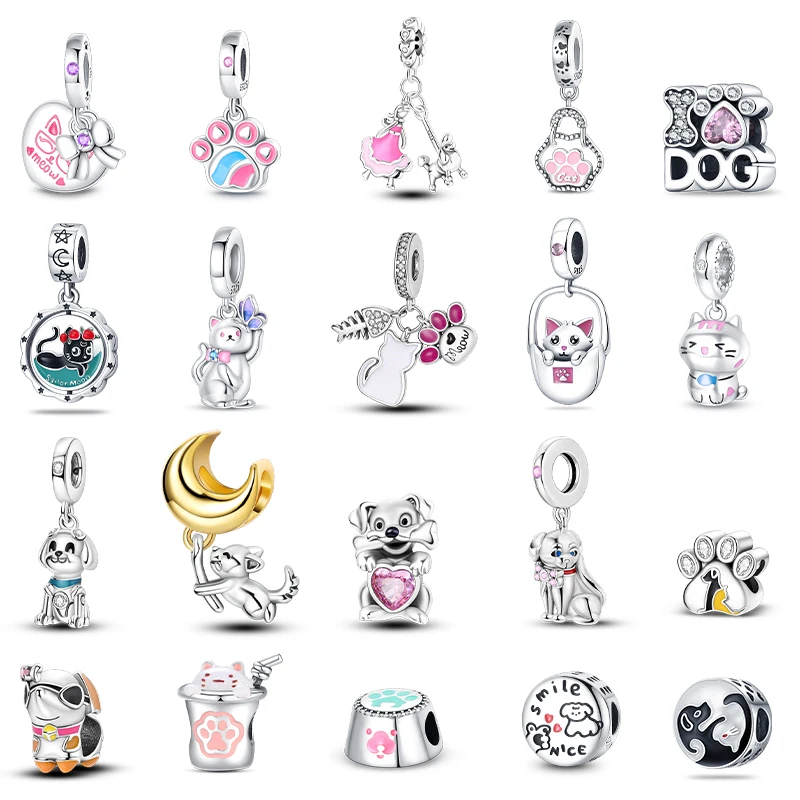 S925 Sterling Silber Katze Und Hundefutter Schüssel Pfote Pad Nette Haustier Serie Charms Perlen Fit 3mm Armbänder DIY geschenk Edlen Schmuck Machen