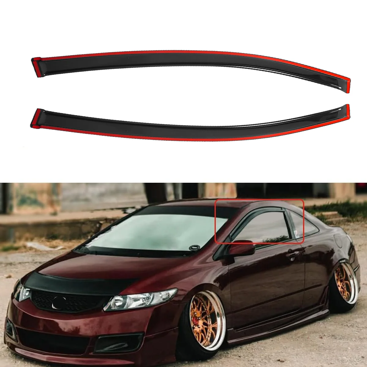 

For Honda Civic 2-Door Coupe 2012-2015 & Honda Civic 2-Door Coupe Sport Version 2012-2015 Tinted Window Visors 2pcs Set Rain Guards Without Water Channels 1.5MM Thick