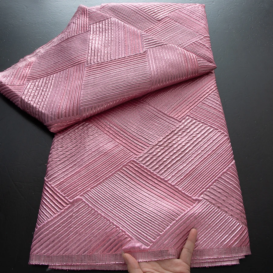 

Pink Nigerian Organza Lace Fabrics 2025 Luxury African Brocade Jacquard Organza Lace Fabric High Quality French Tulle Lace