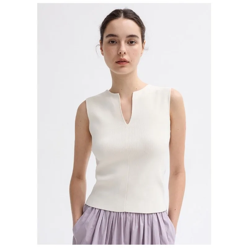 

Women's Ivory Split V-Neck Sleeveless Slim Fit Knit Tank Top Casual Cropped Vest