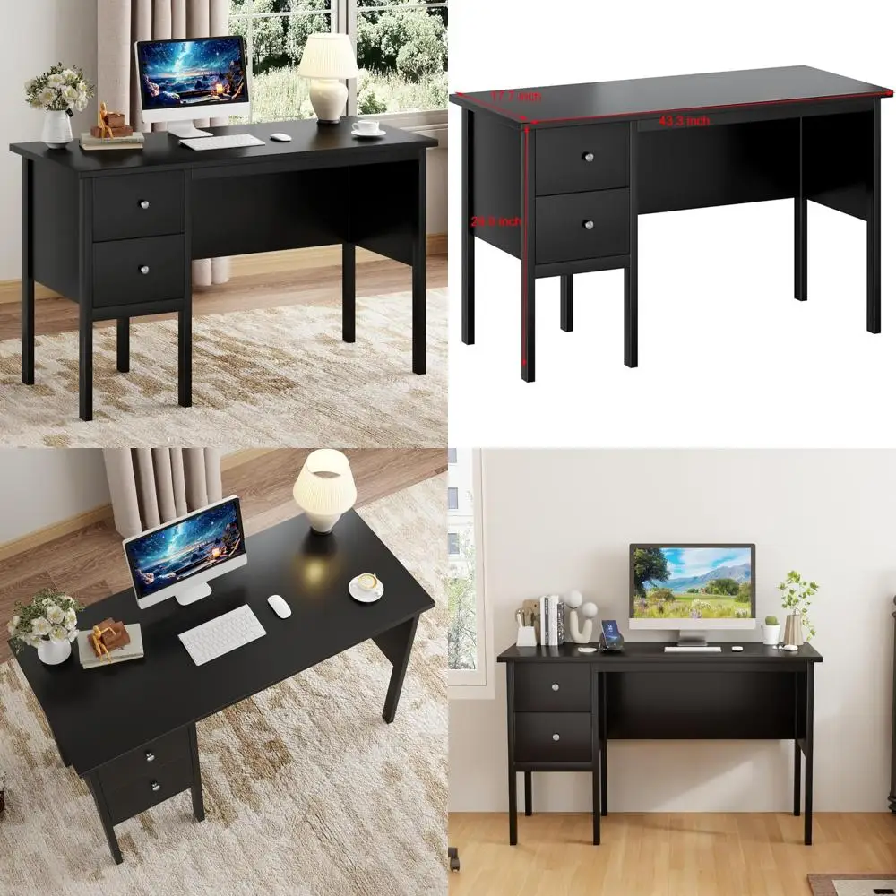 

Modern White BHG Computer Desk with Storage Drawers and Filing Cabinet, Suitable for Home Office, Vanity, Makeup, and Dressing T