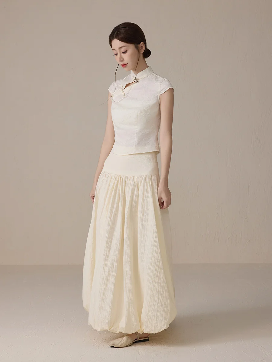 

ONMOON Spring Summer Sweet Flower Bud Balloon Loose A-Line Cloud Skirt Women's Faion Cotton Blend Comfortable mid Waist