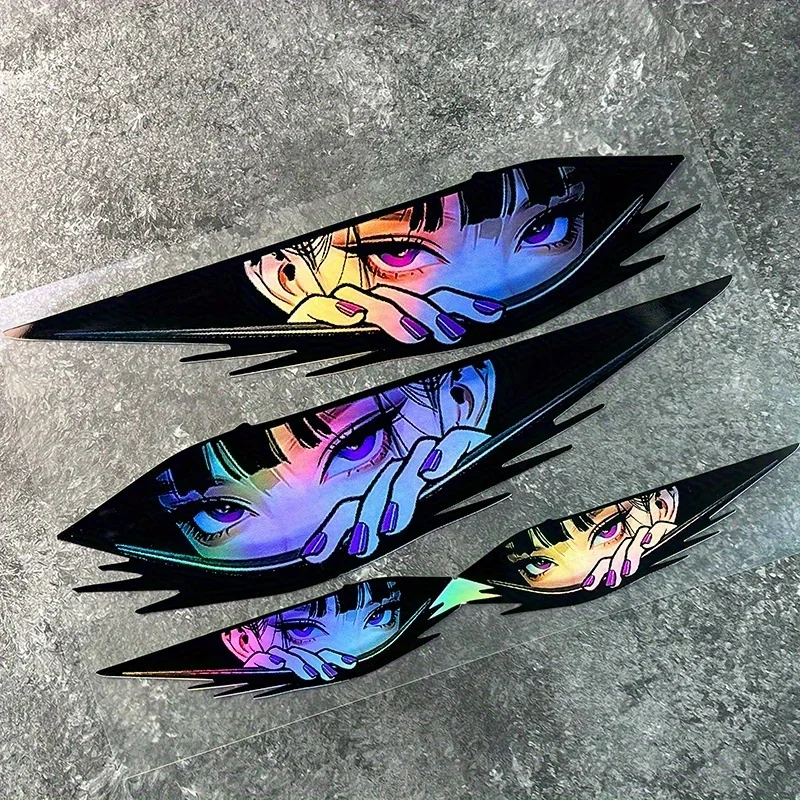 Anime-Augen Laser JDM Aufkleber, Holographische Vinyl-Sticker, Wasserfeste Dekoration für Auto Motorrad Fahrrad – Detail 3