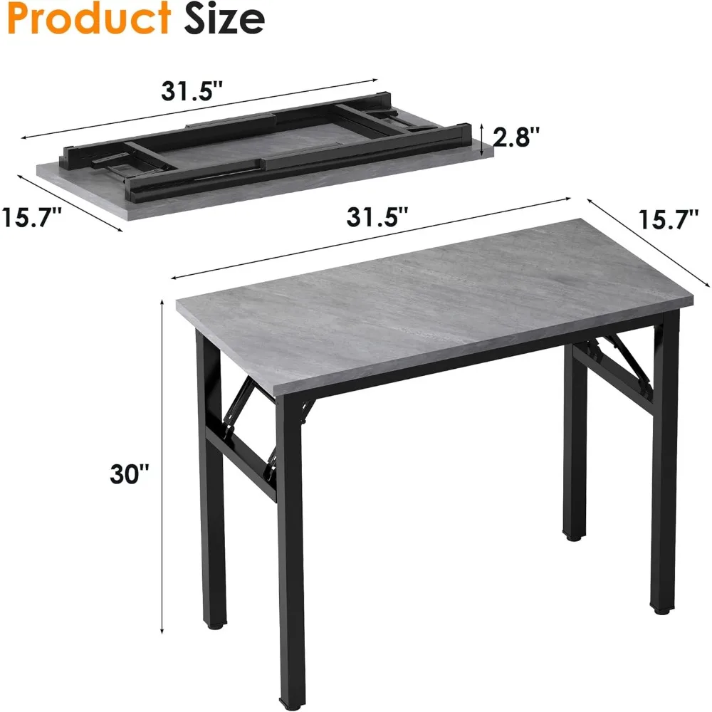 Folding Computer Desk - 31.5 Inch Foldable Office Writing Work Study Kids Student Teacher Home Bedroom Table for Small Space, G