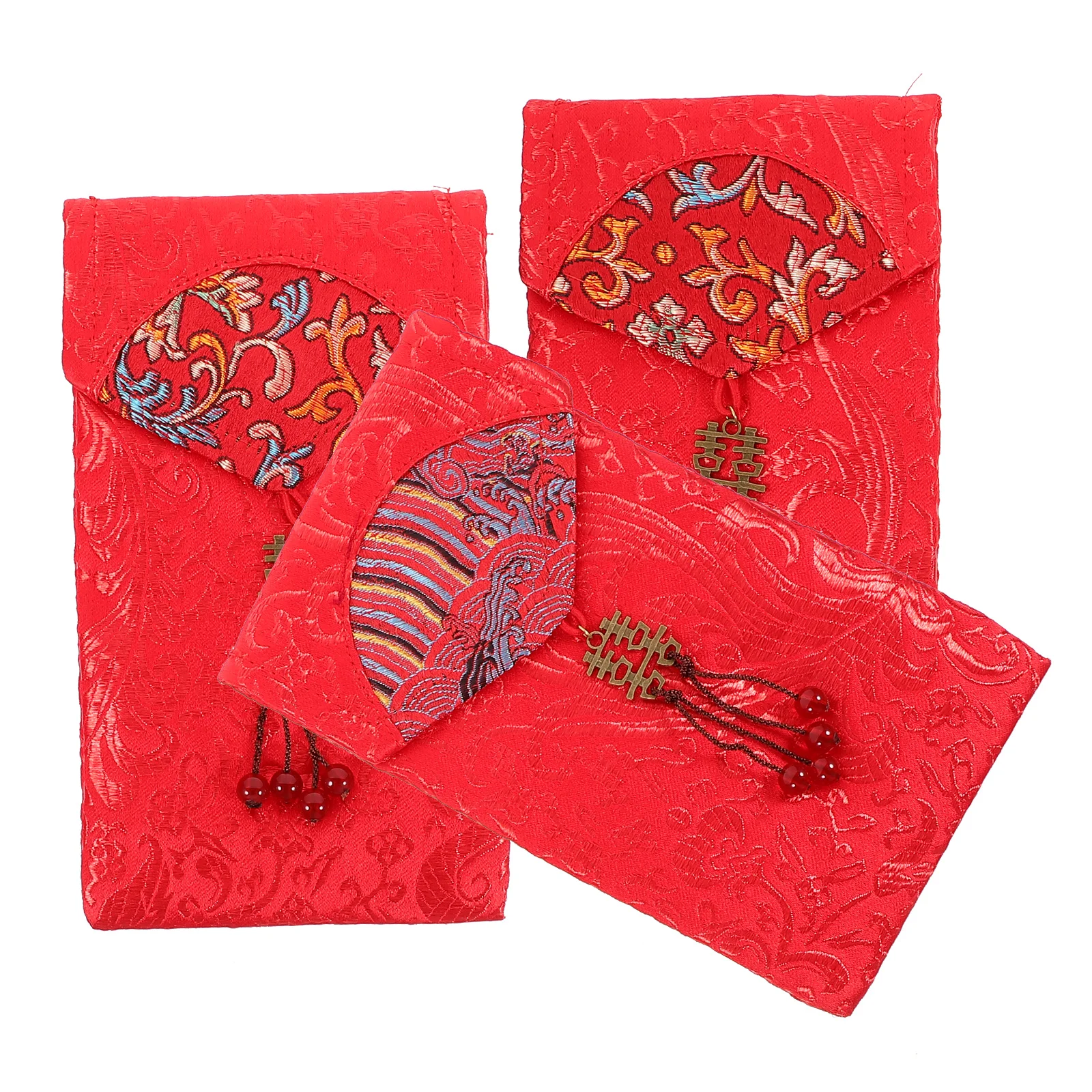

3pcs Embroidered Red Envelope Bags Spring Festival Wedding Gifts Delicate Cloth Money Pouches Practical Occasions