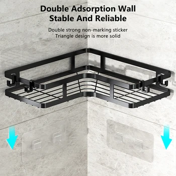 Wall mounted bathroom corner shelf without drilling stainless steel metal shower shelves with hooks bathroom accessories