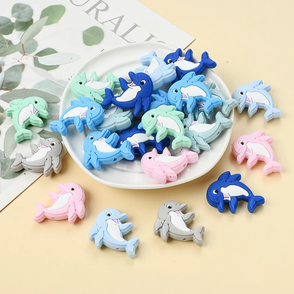 

Набор из 7 силиконовых бусин в форме дельфина, мультяшные бусины для рукоделия, для изготовления держателей для детских пустышек, цепочек, прорезывателей, аксессуаров