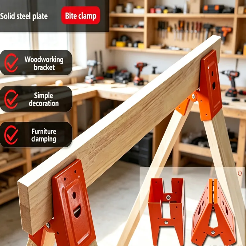LOZLIN 4Pcs Sawhorse Bracket Durable Easy Metal Brackets for Creating Sturdy Reliable Sawhorses Woodworking Table Bracket Tools