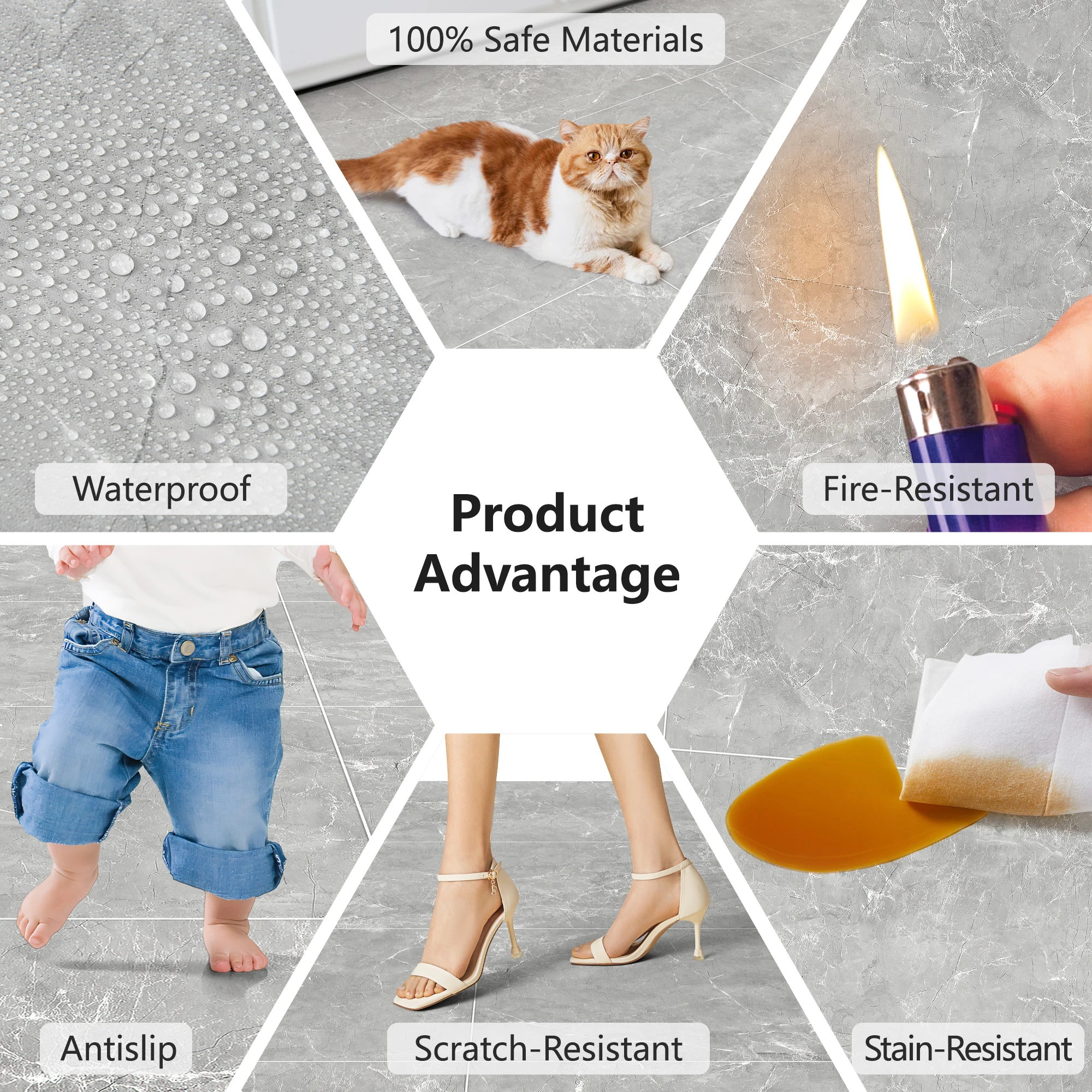 Art3d 12Pack 24''x12'' Click-lock Vinyl Plank Flooring marble grain texture Look,covers 24 Sq.ft