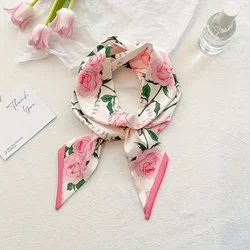 Fashion Printing Flower Long Ribbons Hair Scarf for Women INS Design Silk Headband Long Scarves Ribbon Hair Accessories