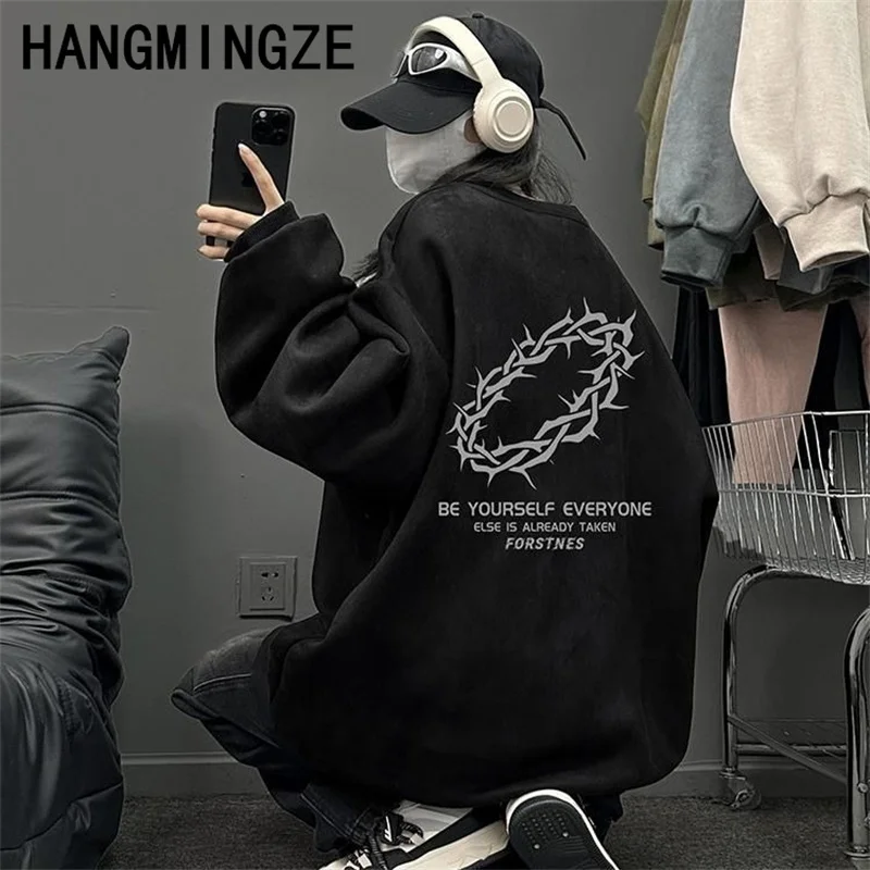 2024 Simple Fashion Y2K Trend Brand Print Design Crew Neck Sweatshirt High Street Fashion Oversized Sweatshirt Couple Clothing