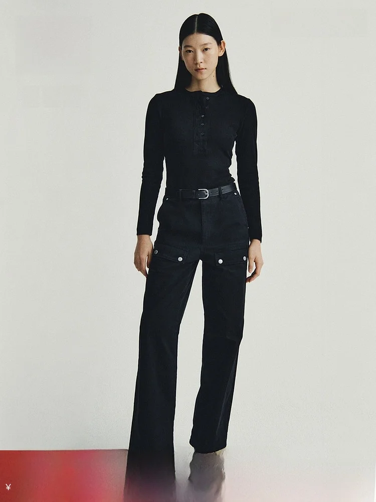 

H&M Women's Knitted Base irt Springtime Warm inside out Ribbed Knitwear Casual Fit Button Sle Polyester Lycra Cotton Blend