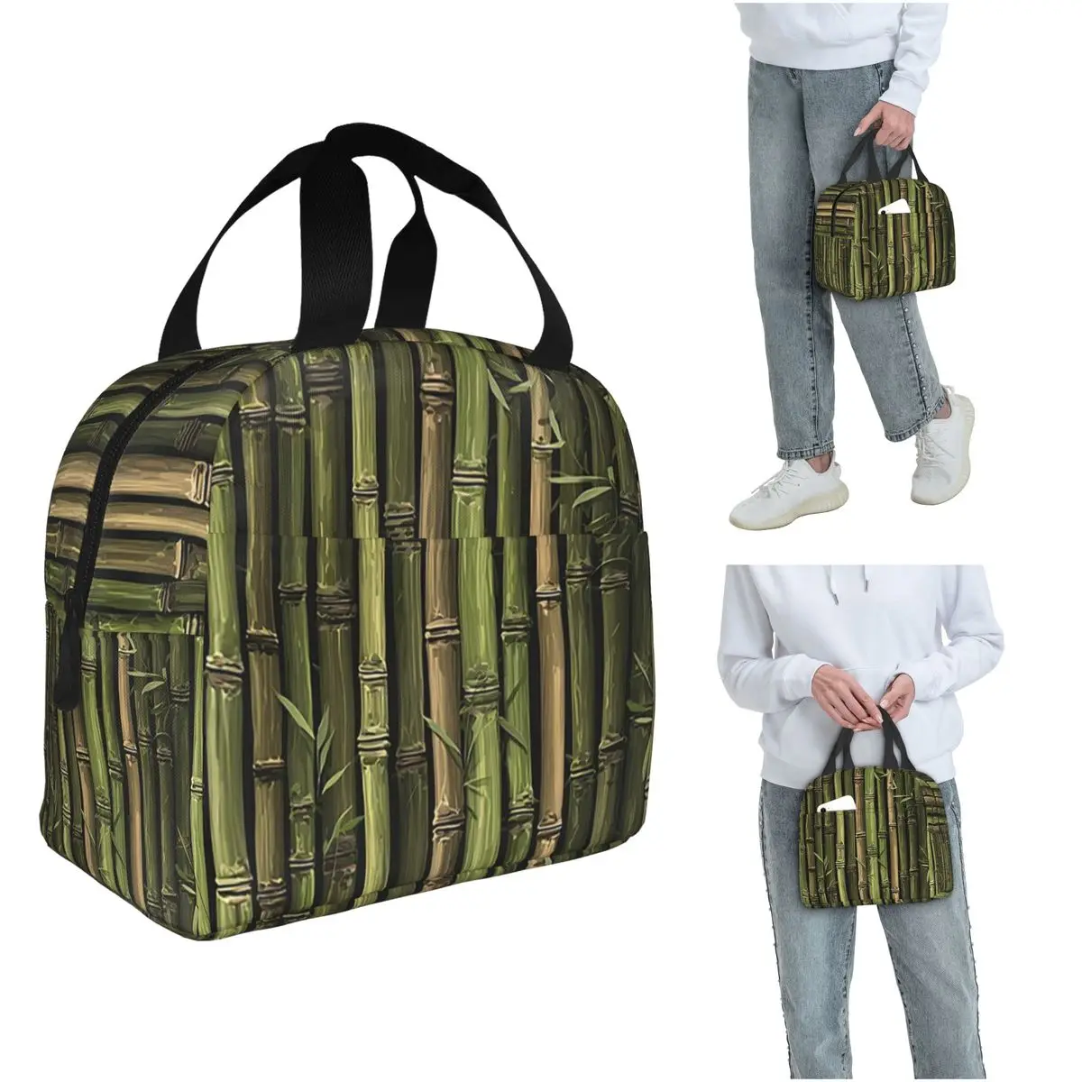 Green Bamboo Forest Pattern Insulated Lunch Bag for Women Children Portable Food Boxes Thermal Lunch Box Tote