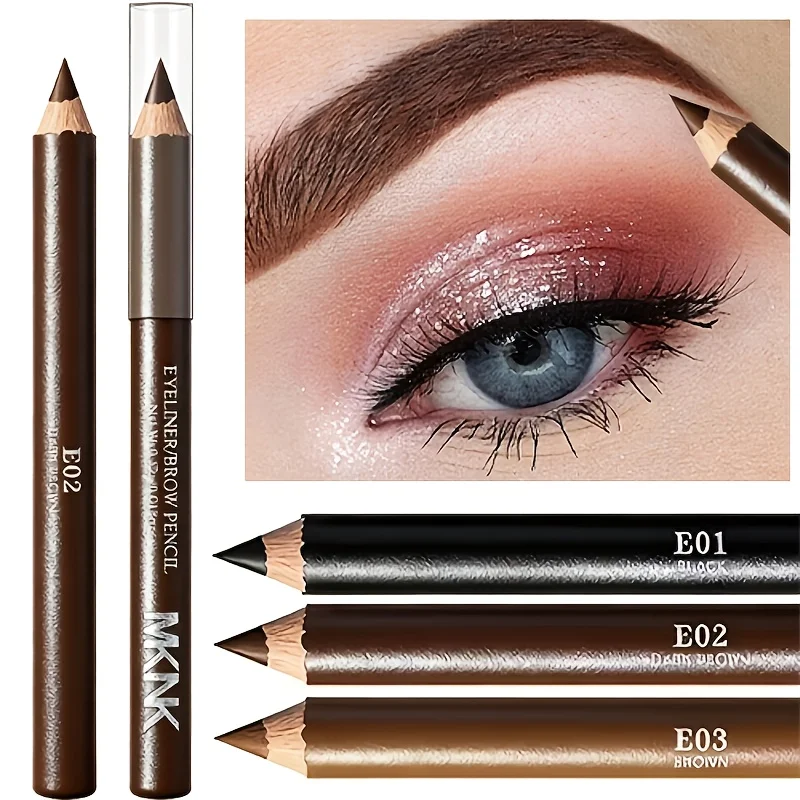 Crayon à sourcils et stylo Eyeliner en bois 2 en 1, crayon Eyeliner professionnel imperméable, couleur facile, noir naturel, marron foncé