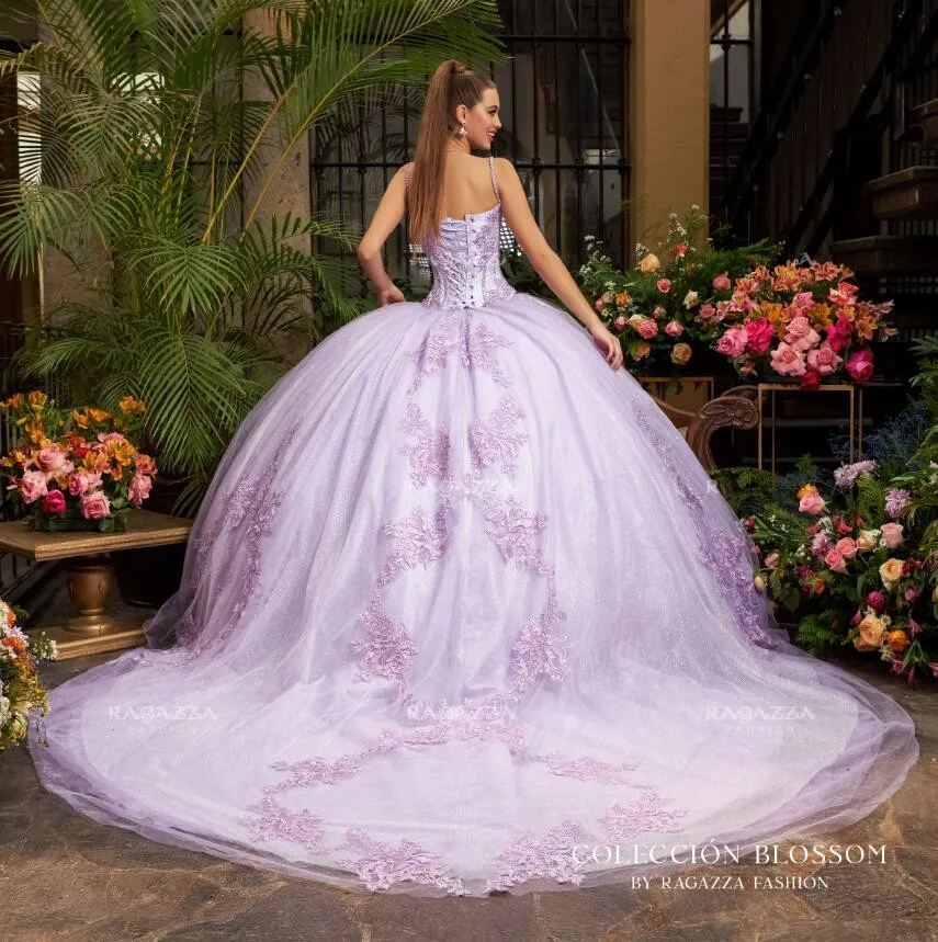 Lavender Tulle Princess Quinceanera Dress Fairy Sweetheart Crystal Lace Bustle vestido de quinceañera lila Sweet 15