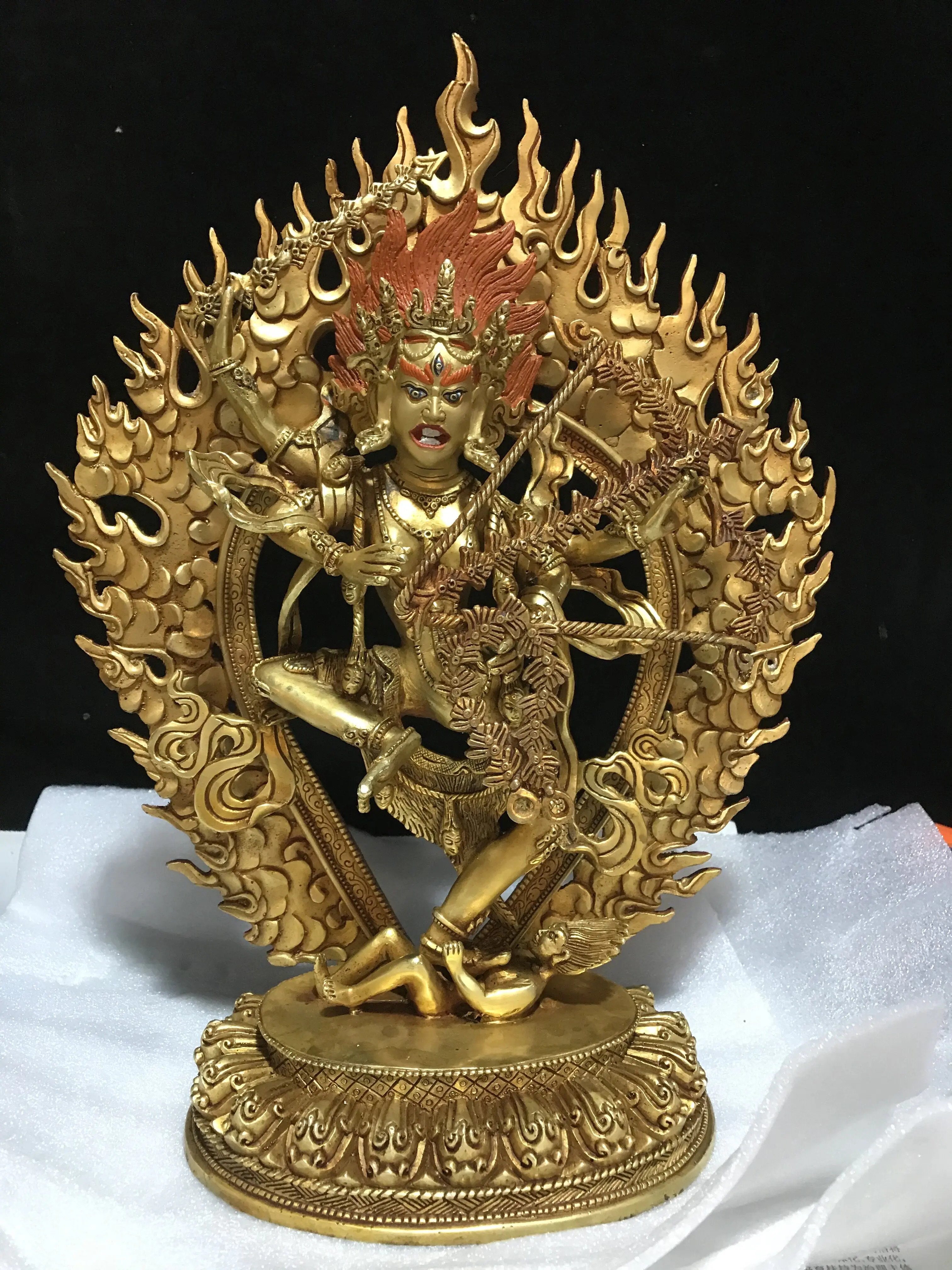 10 inch Xizang craft pure copper gilt empty female Buddha statue, brass 1 foot copper statue ornament