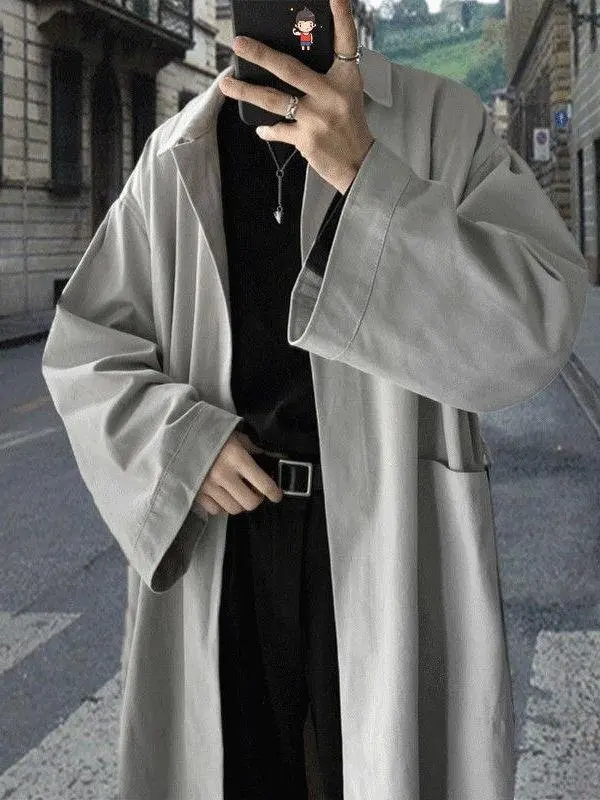 

New Autumn Men's Long Casual Outerwear Oversized Kimono Sle Coat Versatile Loose Sle Windbreaker Faionable Streetwear