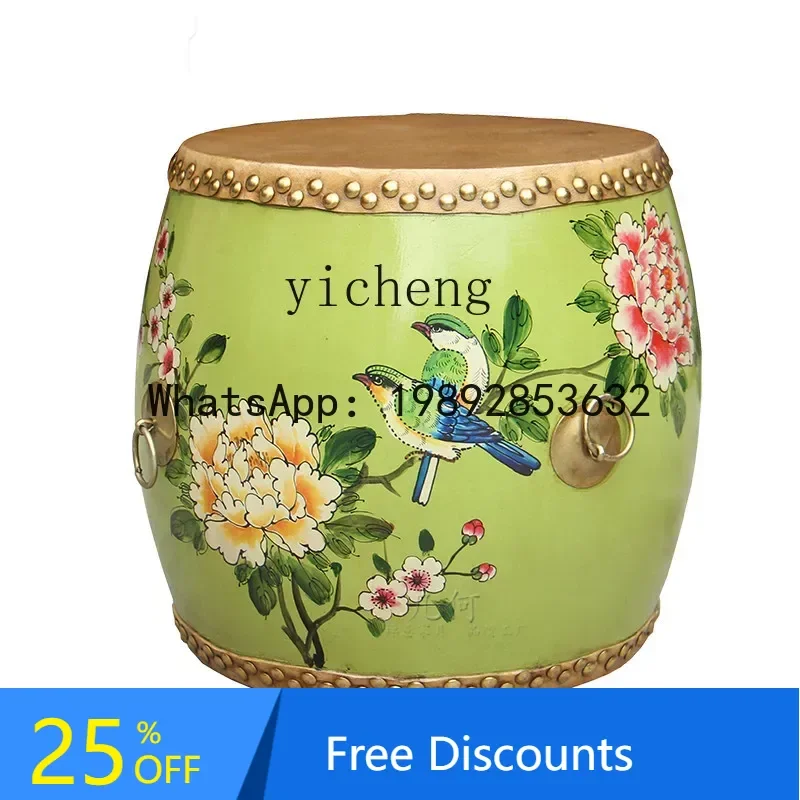 solid wood cowhide shoe changing stool equal chair tea chair round stool hand-painted creative painted furniture