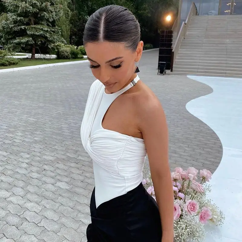Summer Women's Sexy Slanted Shoulder Single Sleeve High Waist Jumpsuit Casual Versatile Party Jumpsuit