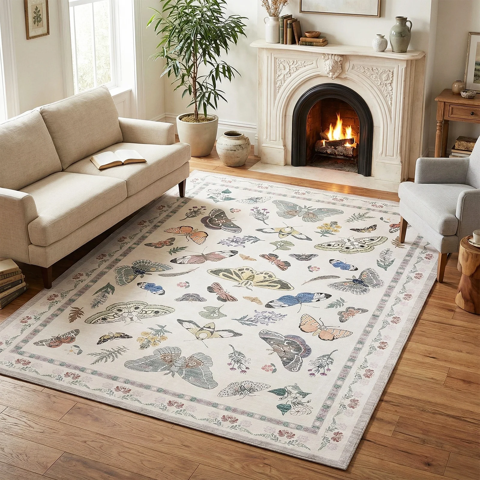 

Area Rugs Living Room Rug - 5x7 Washable Modern Abstract Soft Neutral Non-Slip Carpet Large Indoor Floor Stain Resistant rugs