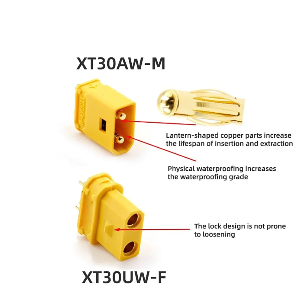 10PCS XT30AW-M XT30UW-F Waterproof Plug with Lock Buckle XT30AW Male XT30UW Female Connector For RC Aircraft FPV For  Amass