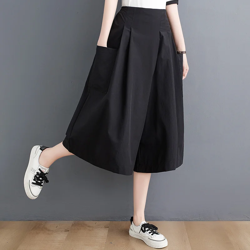 New Style Of Women's Pants High Waisted Wide Leg Pockets Loose Black Streetwear Pants Female Calf-Length Straight Womens Jogge