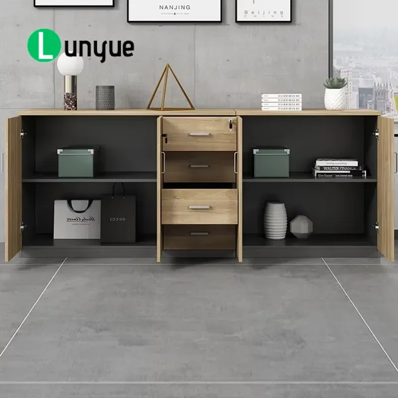 Modern Solid Wood File Cabinet with Metal Steel Frame Lockable Short Data Locker Office Furniture for Home Business Storage
