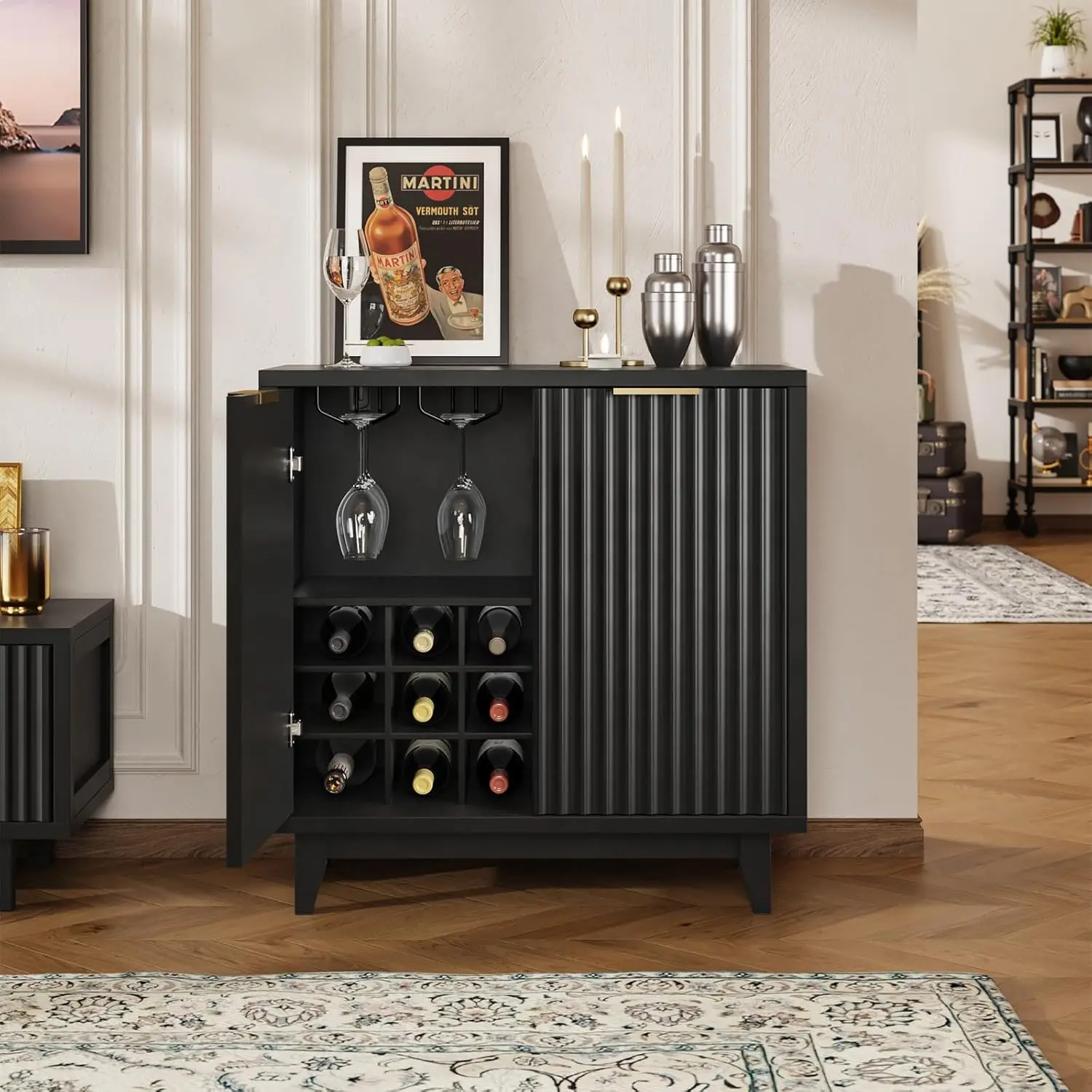 

Fluted Coffee Bar Cabinet with Storage, Modern Sideboard Buffet Cabinet with Removable Wine Rack, Drawer,, Customized