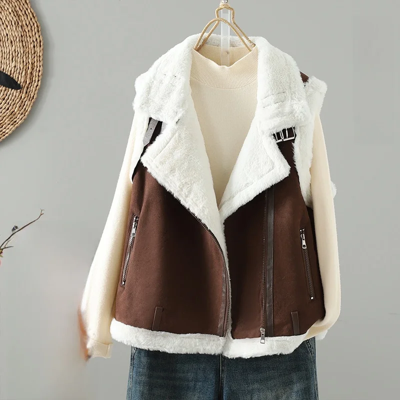 

Зима 202, женский повседневный жилет из кожи и меха, теплая верхняя одежда, модный свободный крой с высоким воротником