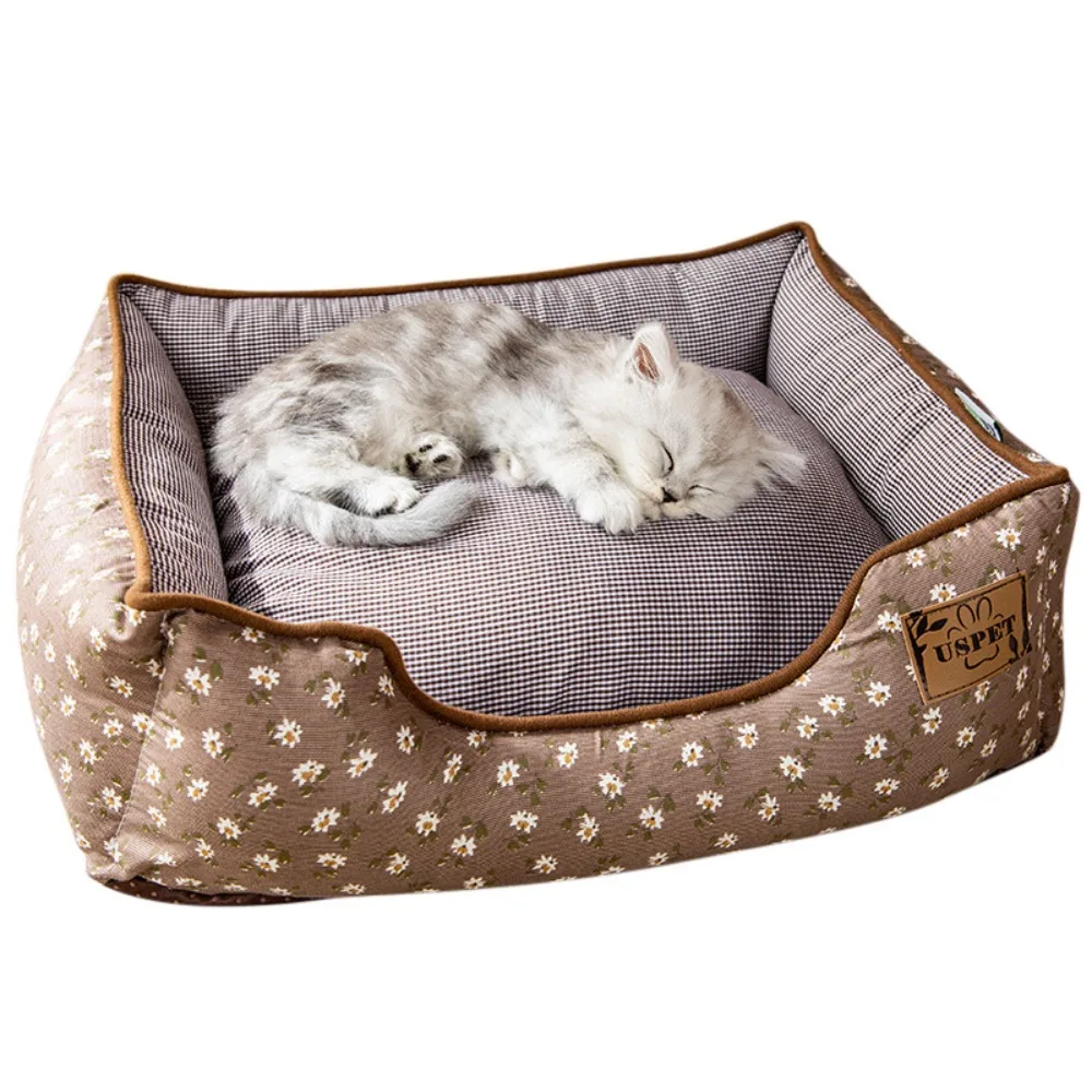 Summer New Dog Nest Small and Medium Dog Nest Small Fragmented Flowers Fresh and Removable Washable Nest Suitable All Seasons