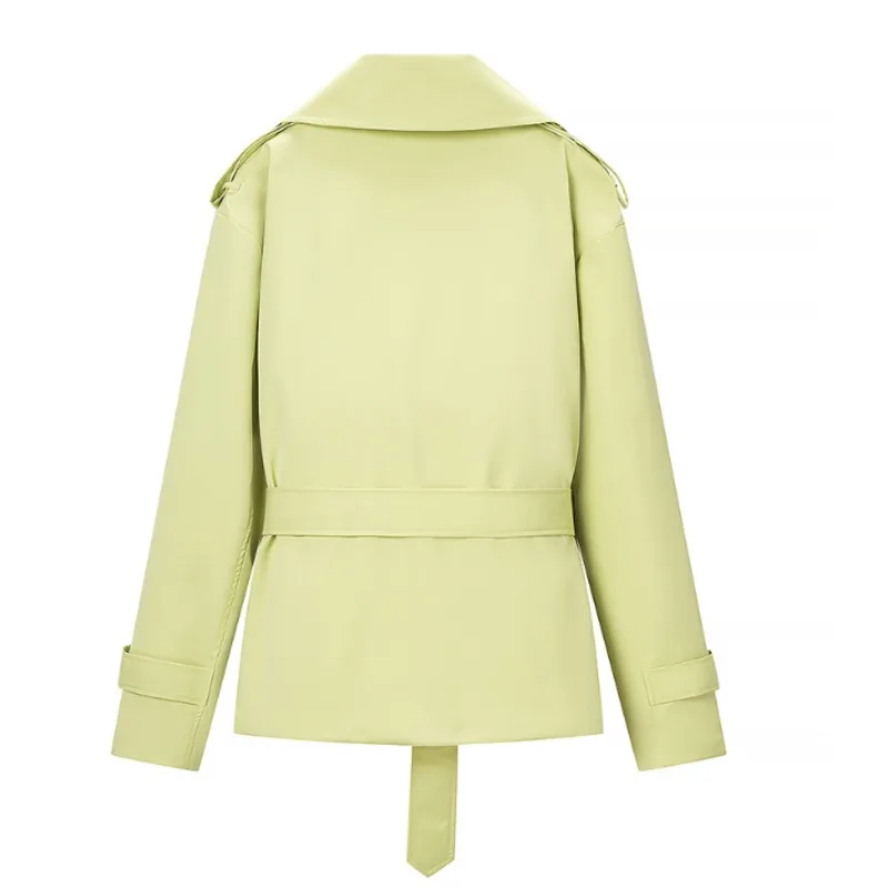 Spring and Autumn Coat for Europe and America Fashion Coat Casual and Versatile Solid-color Belted Short Jacket New Cross-border