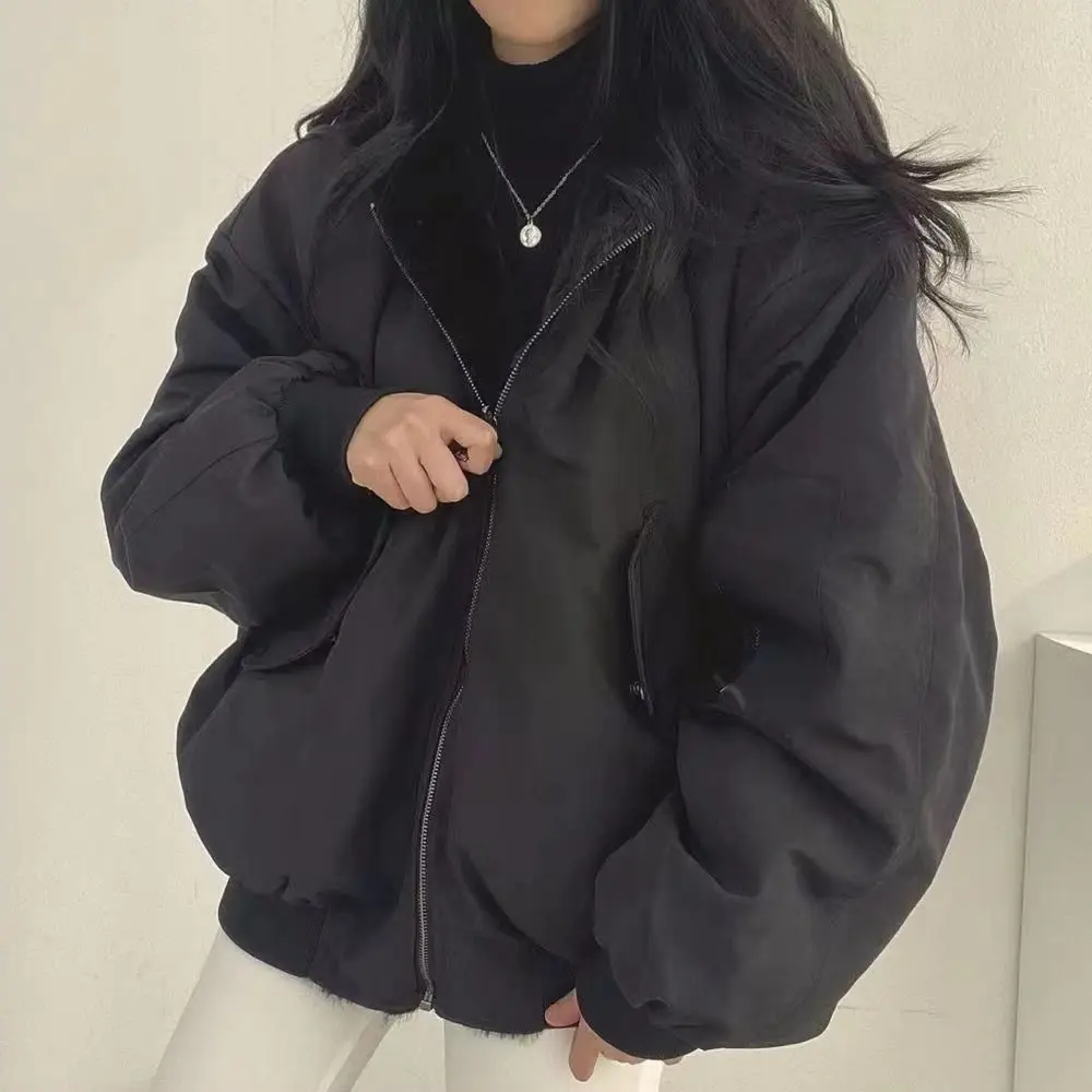 

Large Plus Plush and Thick Double-sided Lambhair Cotton Jacket for Women's Winter New Zipper Hooded Cotton Jacket Top