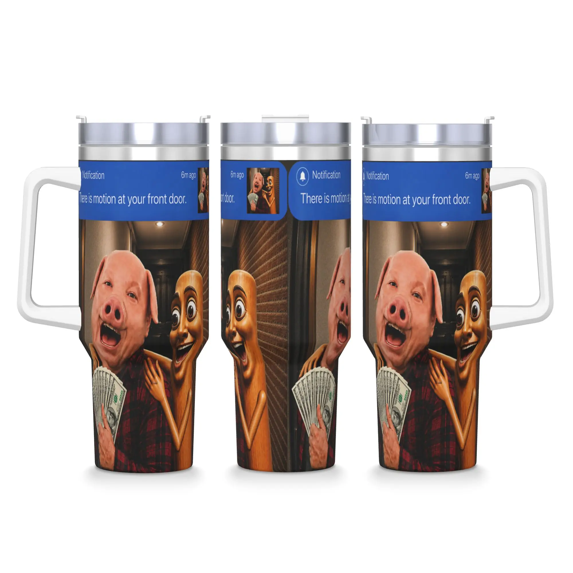 There is Motion at Your Front Door Tung Sahur John Pork Meme Stainless Steel Tumbler Travel Mugs Cup 40oz Thermal Cups