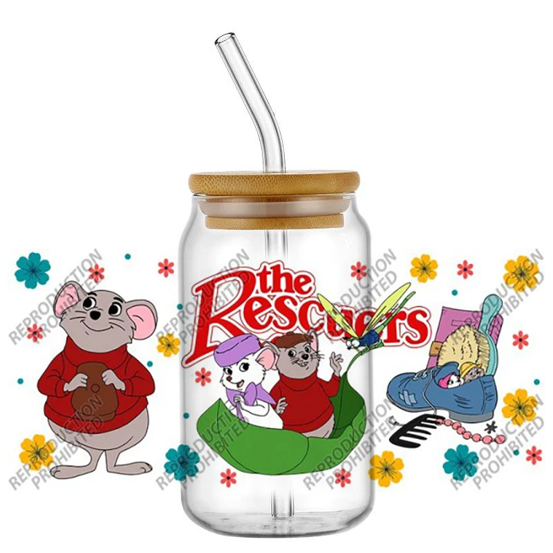 New 20 Designs Popular Cartoon The Rescuers Bernard 16oz UV DTF Transfer 3D Sticker Decals Glass Can Cups Creative Craft DIY