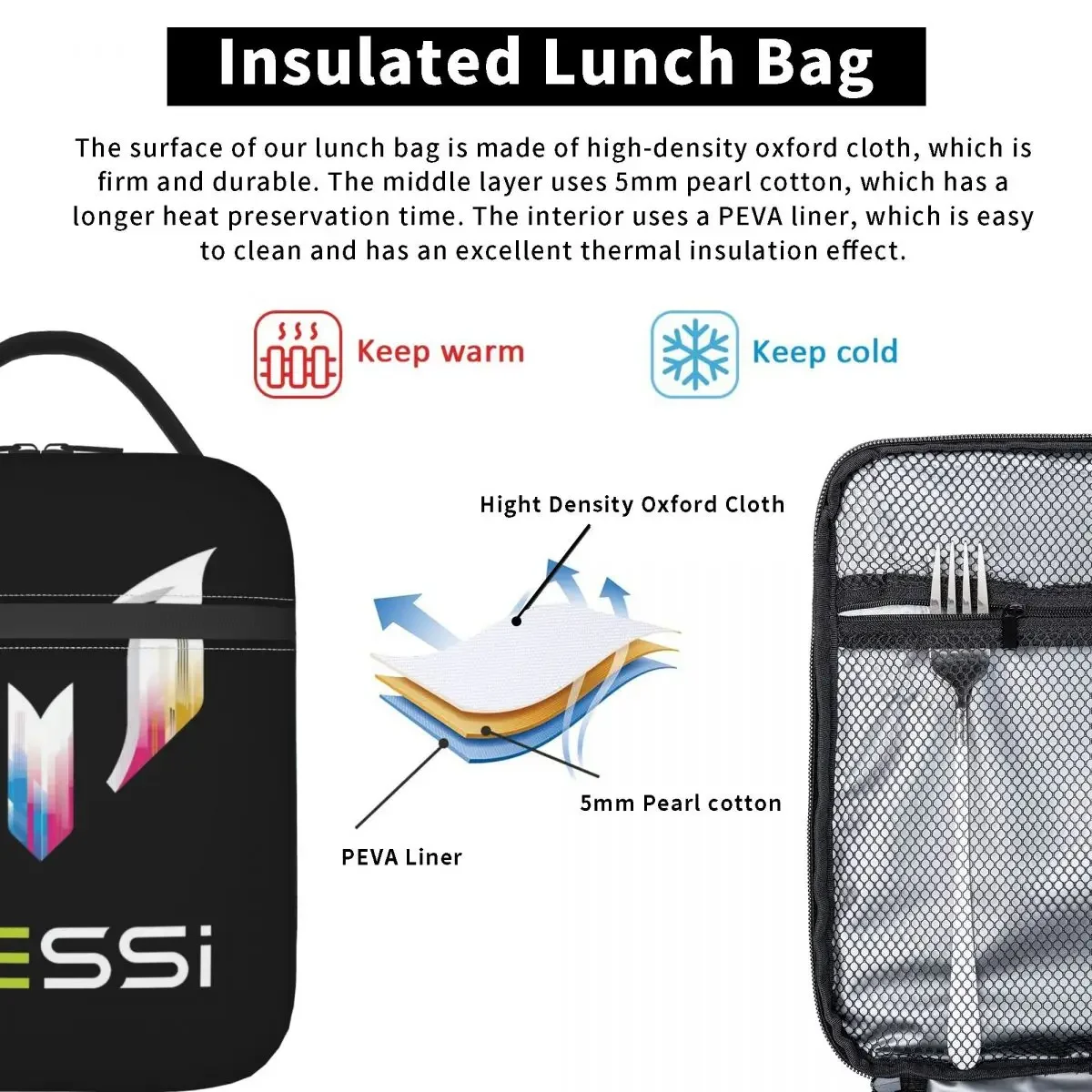 Messis 10 Football Soccer Merch Insulated Lunch Bag For Work CF Barcelona Food Storage Bag Portable Thermal Cooler Lunch Boxes