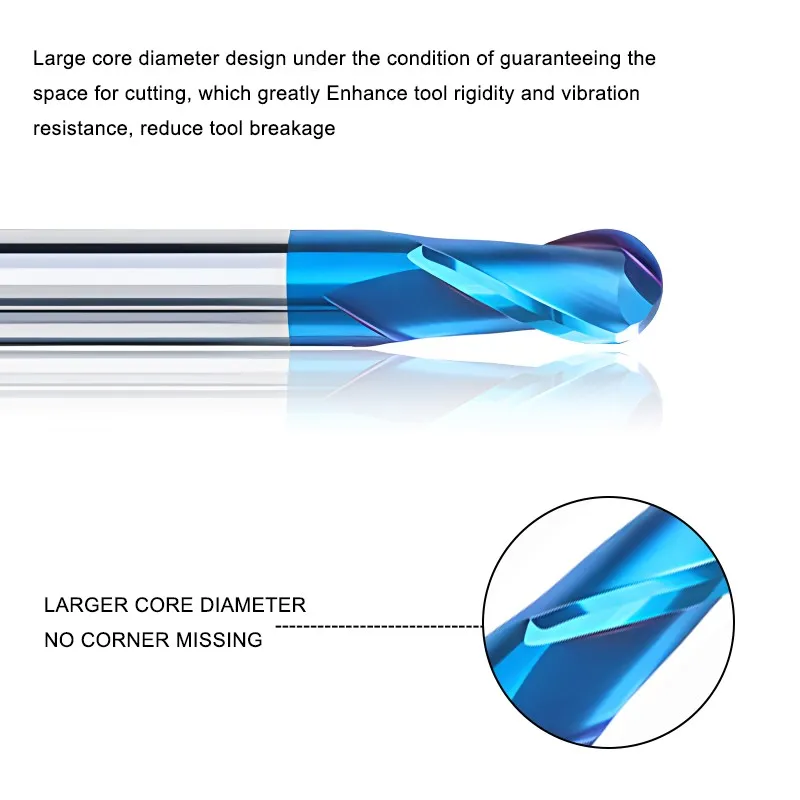 Shazam r 0,5-r 6,0mm cnc maschinen bearbeitung fräser hrc50/55/70 2-flöten-Hartmetallkugelfräser für die Stahl-/Aluminium bearbeitung – Detail 4